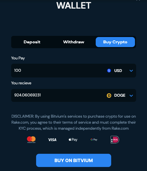 Rake.com Buy Crypto